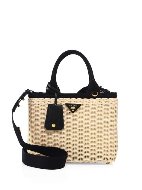 prada wicker bag black|Prada nylon tote handbags.